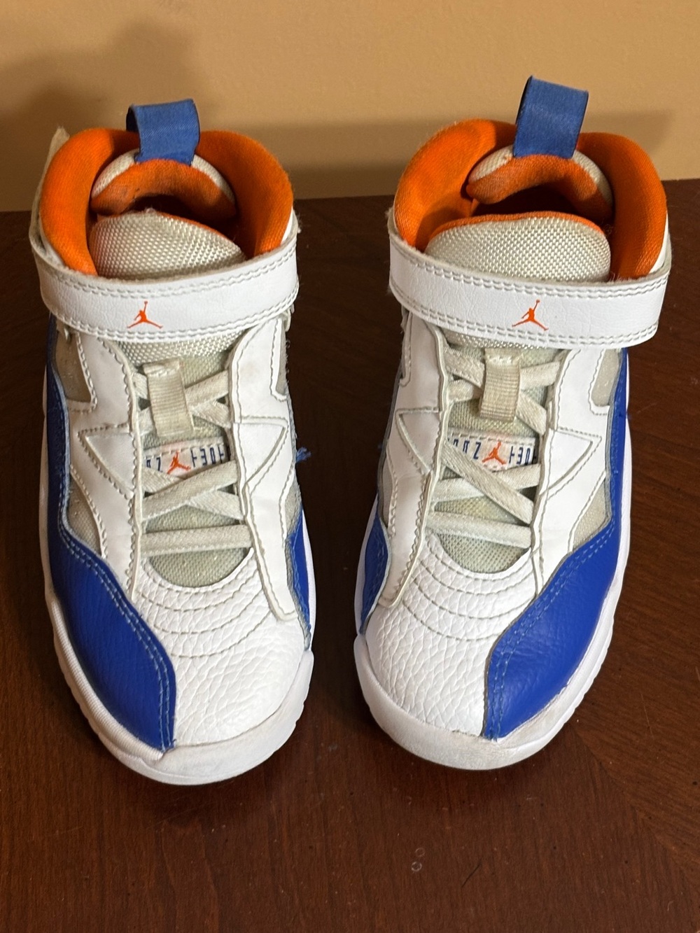 Jordan Kids White, Blue & Orange High-Top Sneakers